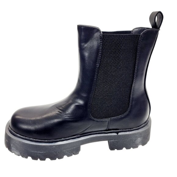 WOMENS Black Platform Chelsea Slip on Chunky Ankle Boots Size 10 - Picture 10 of 13